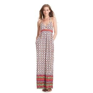 Trina Turk Venice beach geometric print halter top maxi dress size large pockets